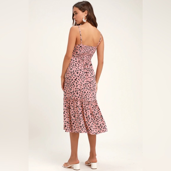 Lulus Small Pink Leopard Print Midi Dress Summer‎ Spring Fall Vacation Dress - Picture 3 of 8